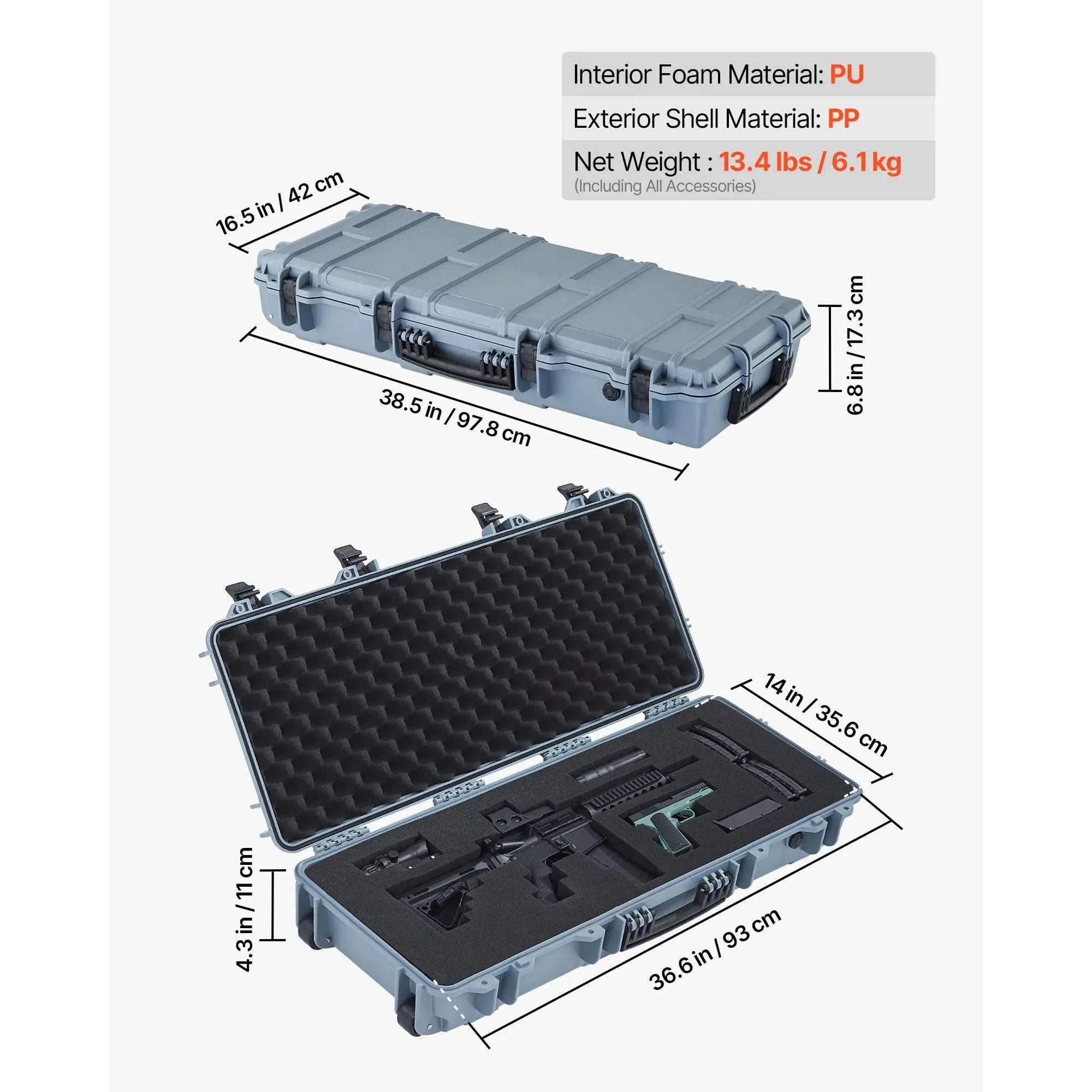 Lockable Hard Rifle Case with Foam Insert, IP67 Waterproof Travel Case - Image 38
