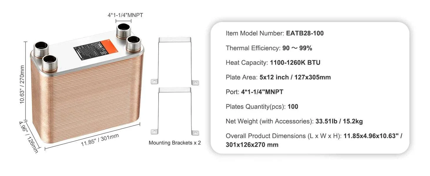 80 Plate Brazed Plate Heat Exchanger 5x12 Stainless Steel Unit - Image 13