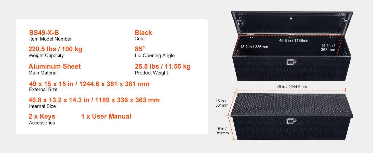 Heavy Duty Aluminum Truck Bed Tool Box with Lockable Storage - Image 24