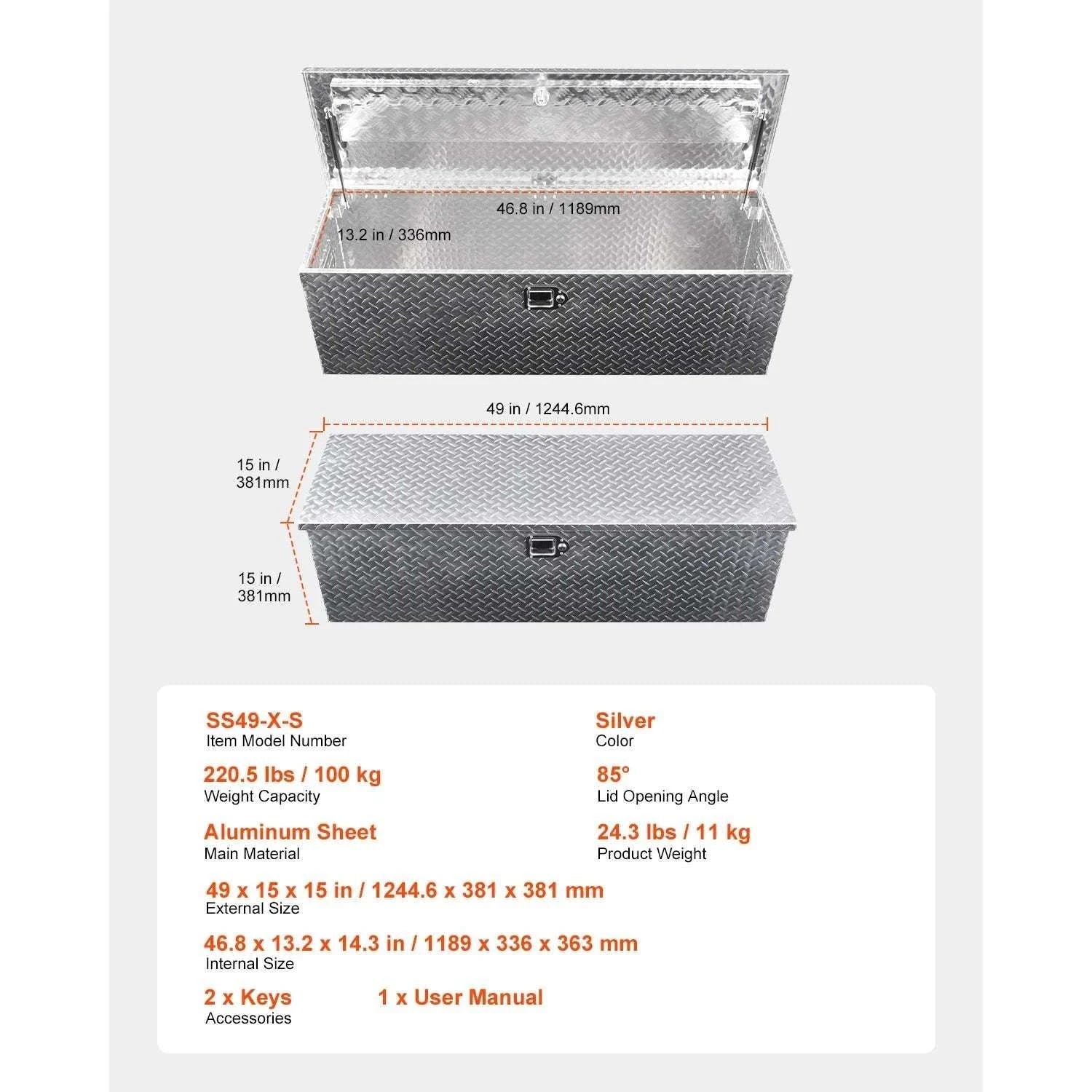 Heavy Duty Aluminum Truck Bed Tool Box with Lockable Storage - Image 26