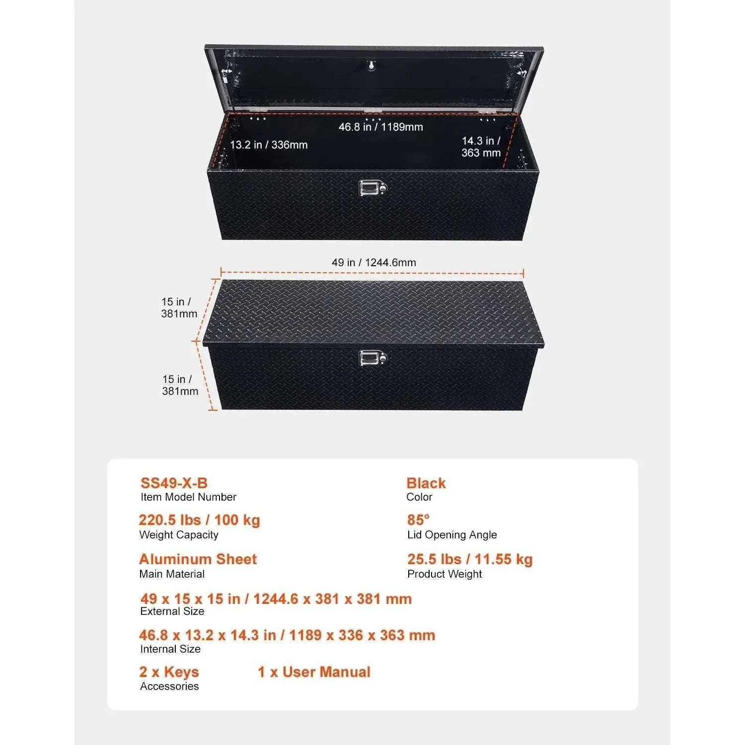 Heavy Duty Aluminum Truck Bed Tool Box with Lockable Storage - Image 28