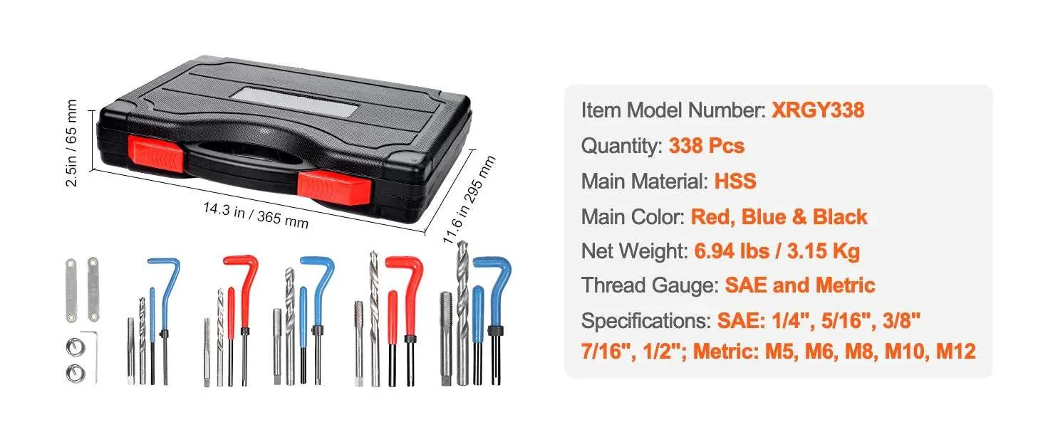 338PCS Helicoil Thread Repair Kit SAE & Metric Drill Tap Set - Image 14