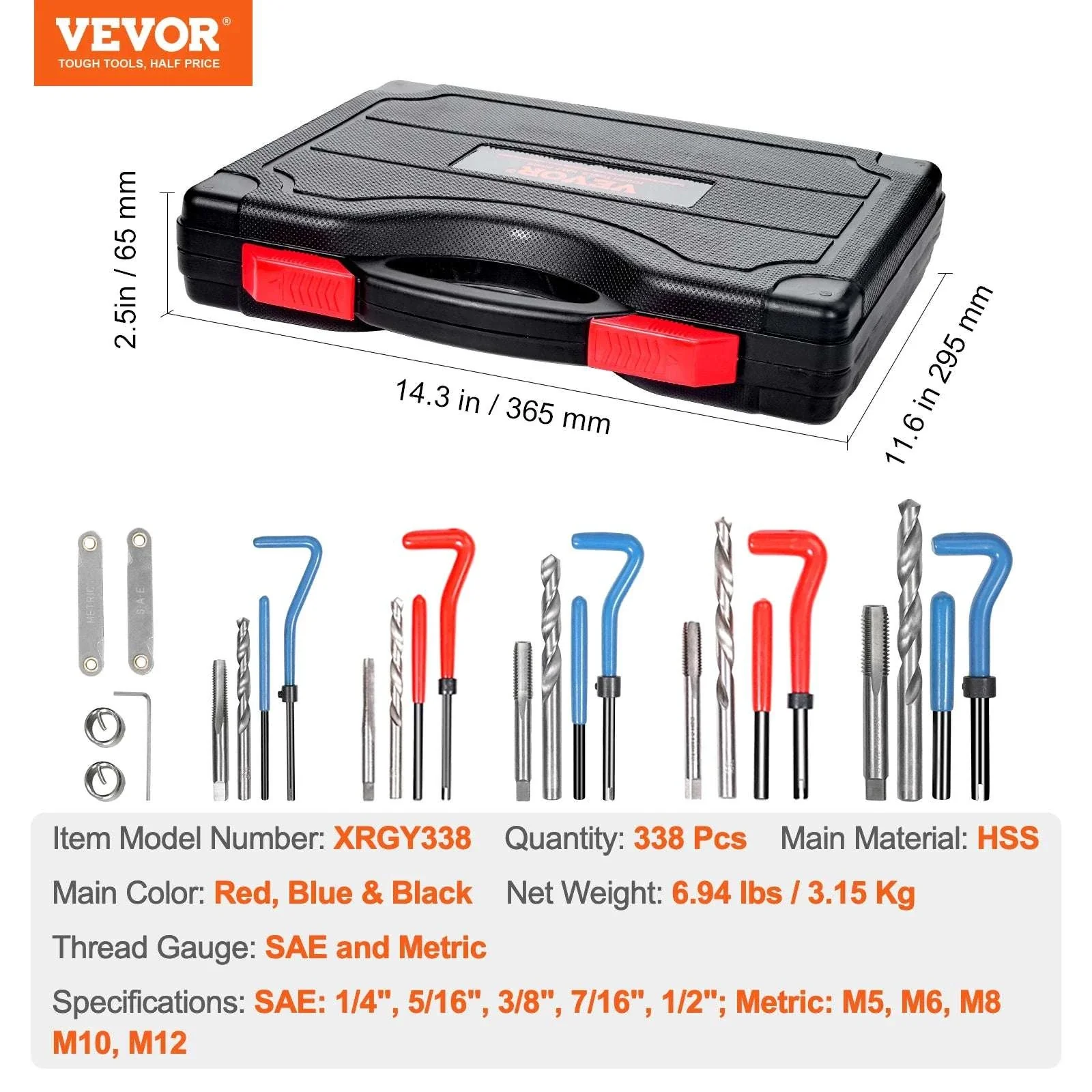338PCS Helicoil Thread Repair Kit SAE & Metric Drill Tap Set - Image 17