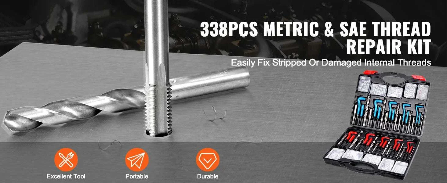 338PCS Helicoil Thread Repair Kit SAE & Metric Drill Tap Set - Image 8