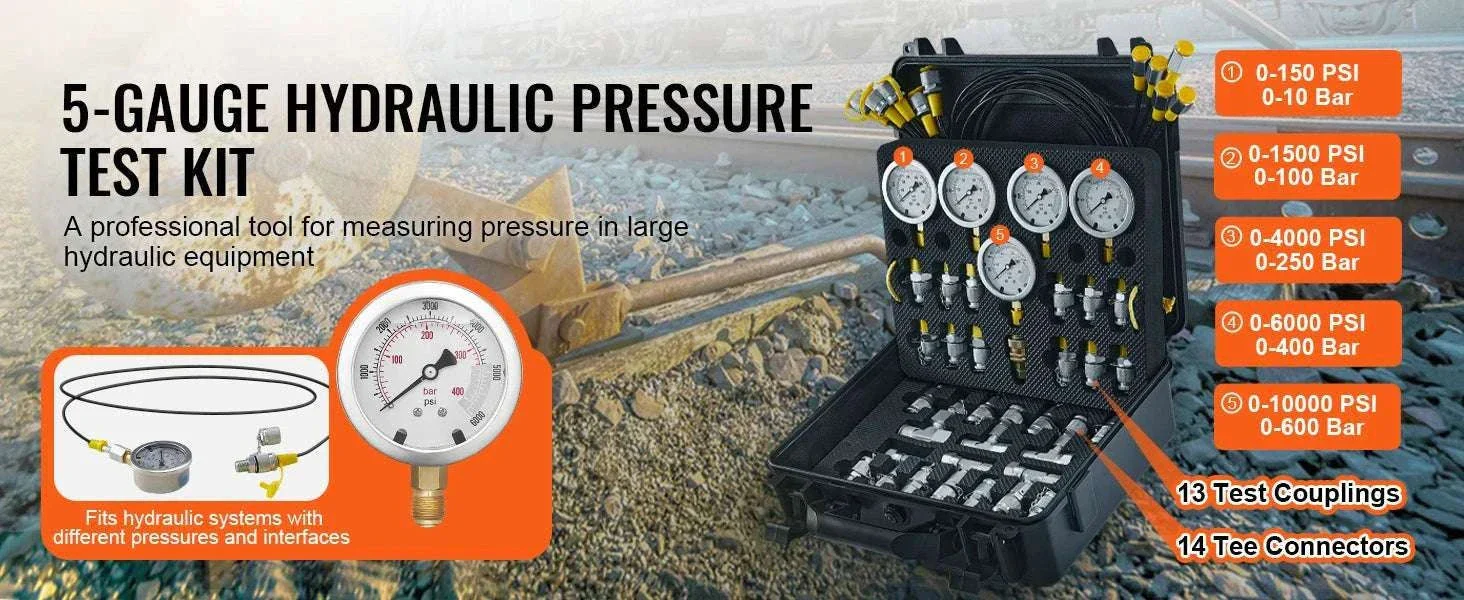 Hydraulic Pressure Test Kit with 5 Gauges for Excavators & Machinery - Image 8