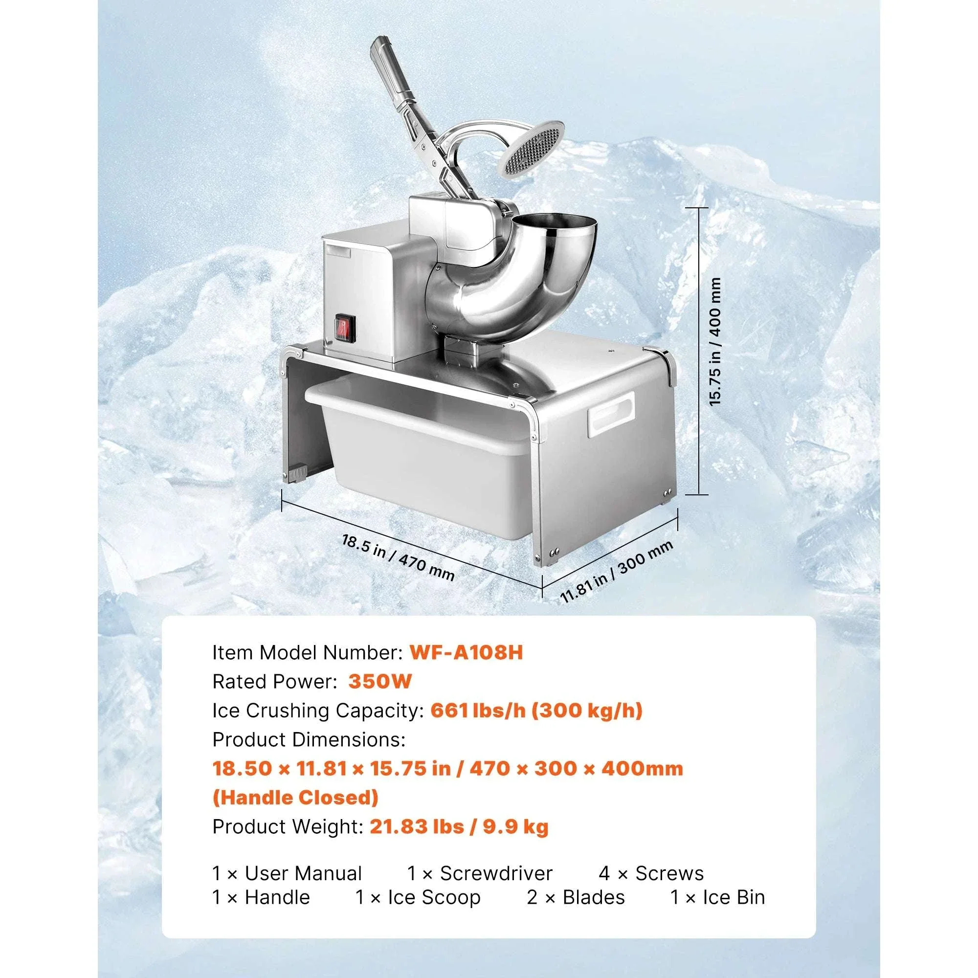 Electric Ice Crusher Machine with Bowl & Cover, 3KG/Min Shaved Ice - Image 22