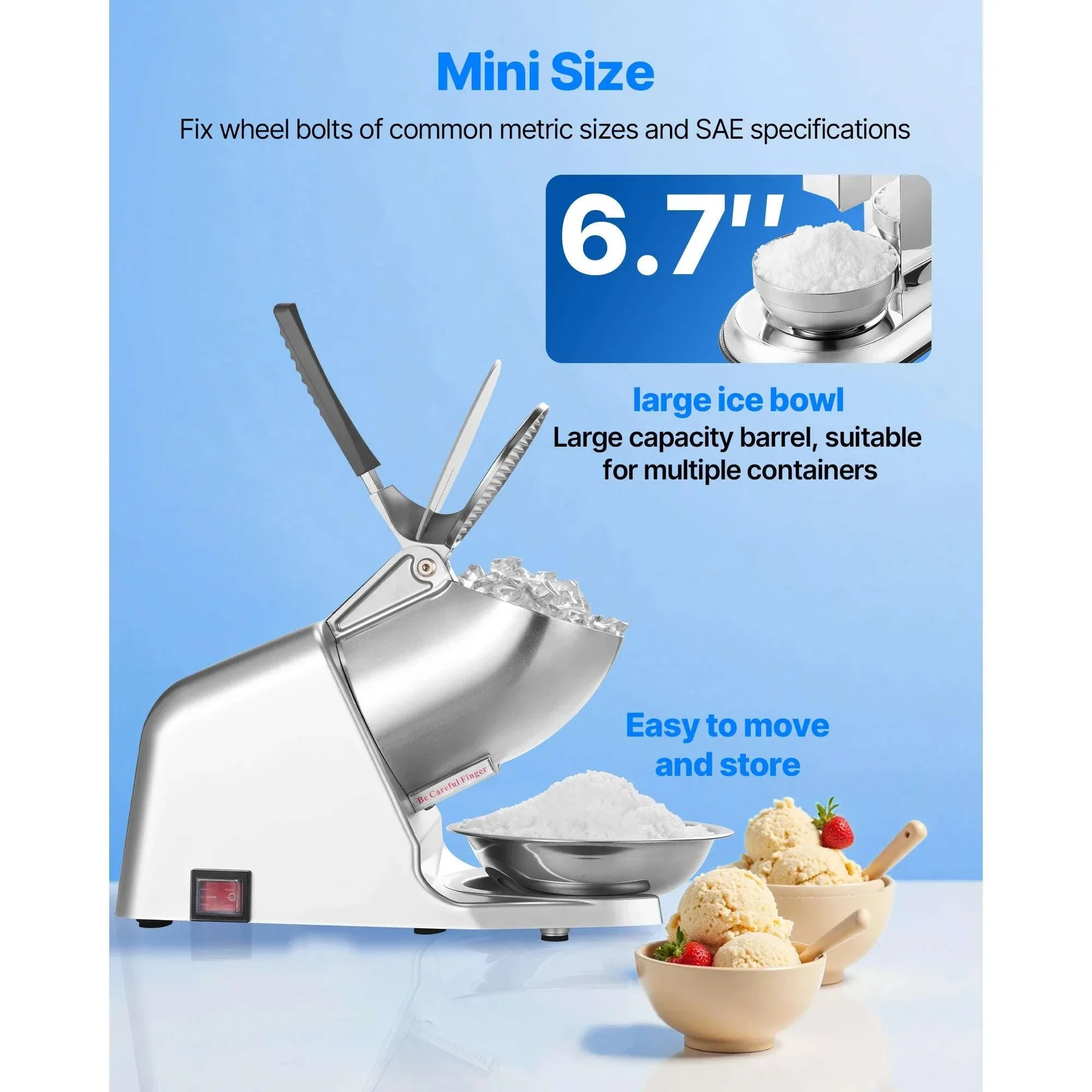 Electric Ice Crusher Machine with Bowl & Cover, 3KG/Min Shaved Ice - Image 3