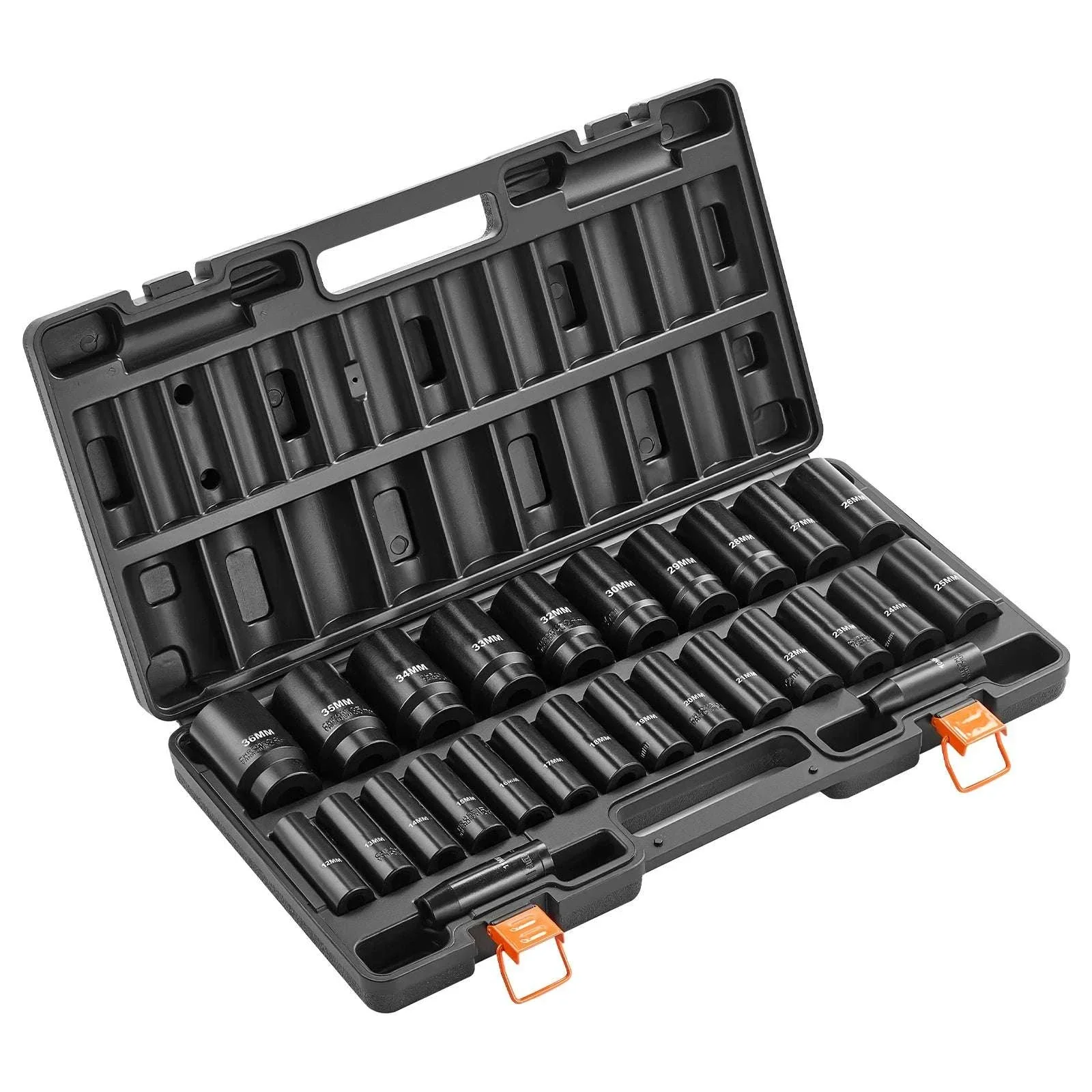 Impact Socket Set 1/2" Drive 6-Point Cr-V Steel 26–65 Pieces