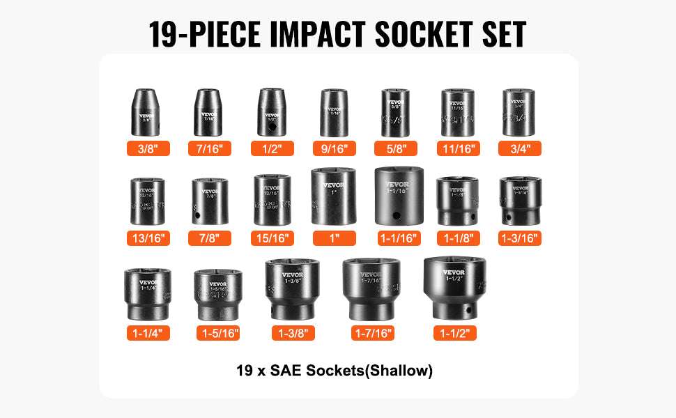 1/2 Inch Drive Impact Socket Set 19-Piece 6-Point Heavy Duty Kit - Image 9