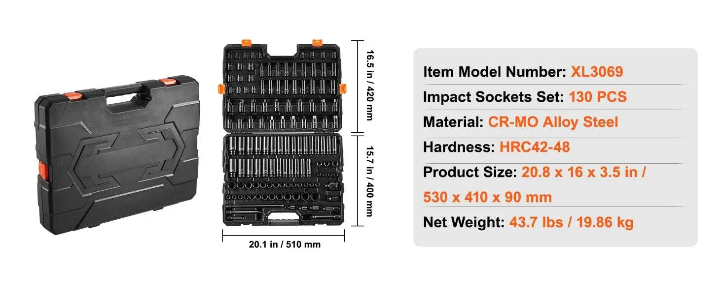 130-Piece Impact Socket Set SAE & Metric with Storage Case - Image 13