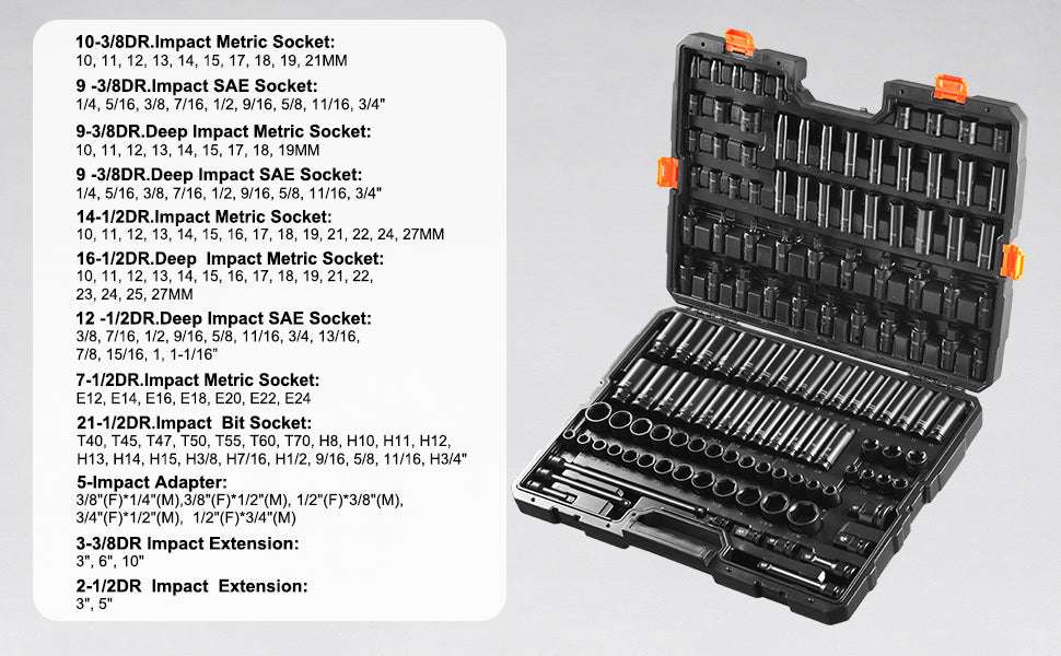 130-Piece Impact Socket Set SAE & Metric with Storage Case - Image 9