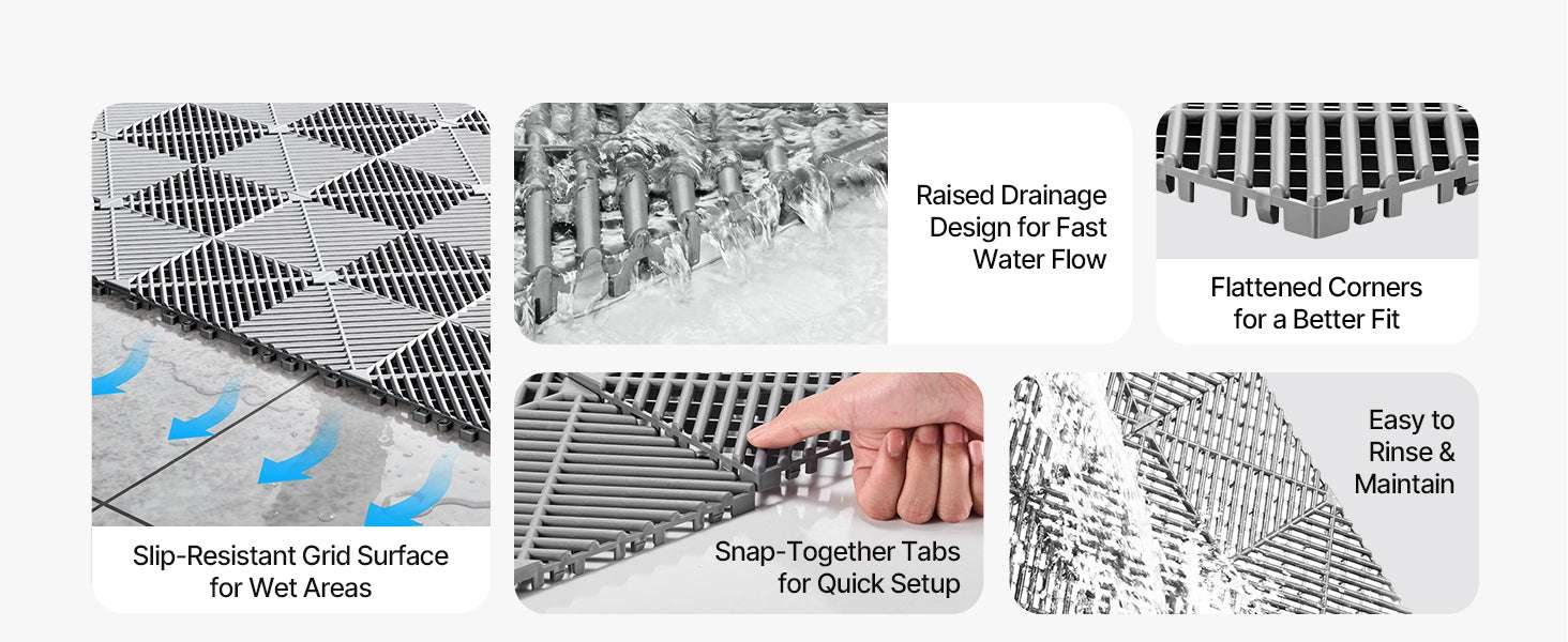 Interlocking Drainage Floor Tiles 12x12 Non-Slip Modular Mats - Image 9