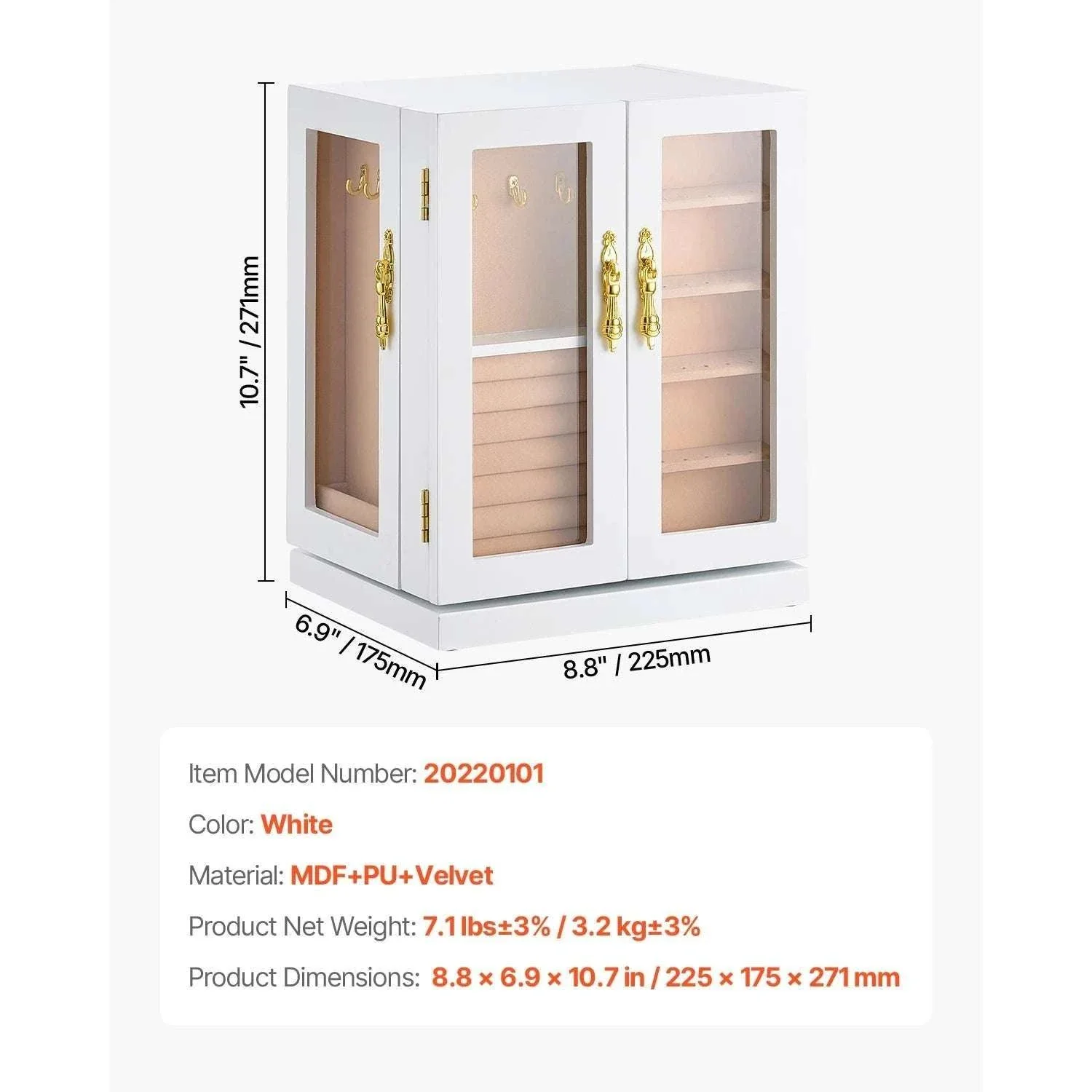 360° Rotating Jewelry Organizer Box with Acrylic Window & Hooks - Image 7