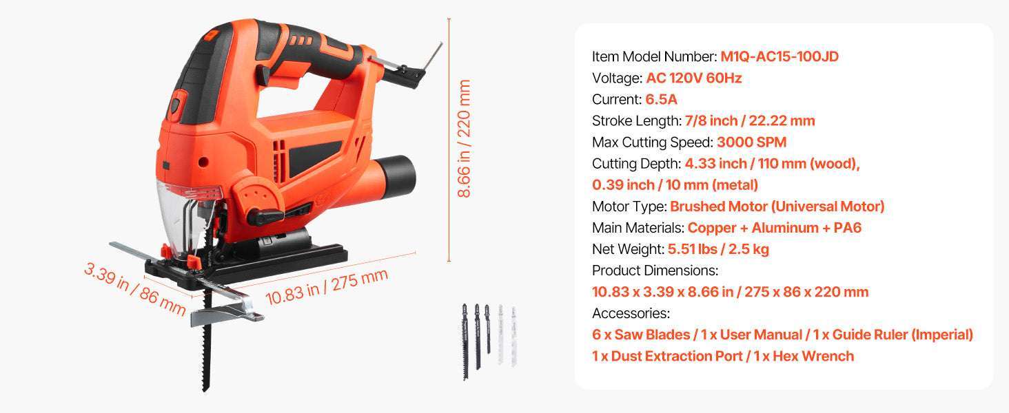 Variable Speed Jig Saw with LED Light & 0–45° Bevel Cutting - Image 15