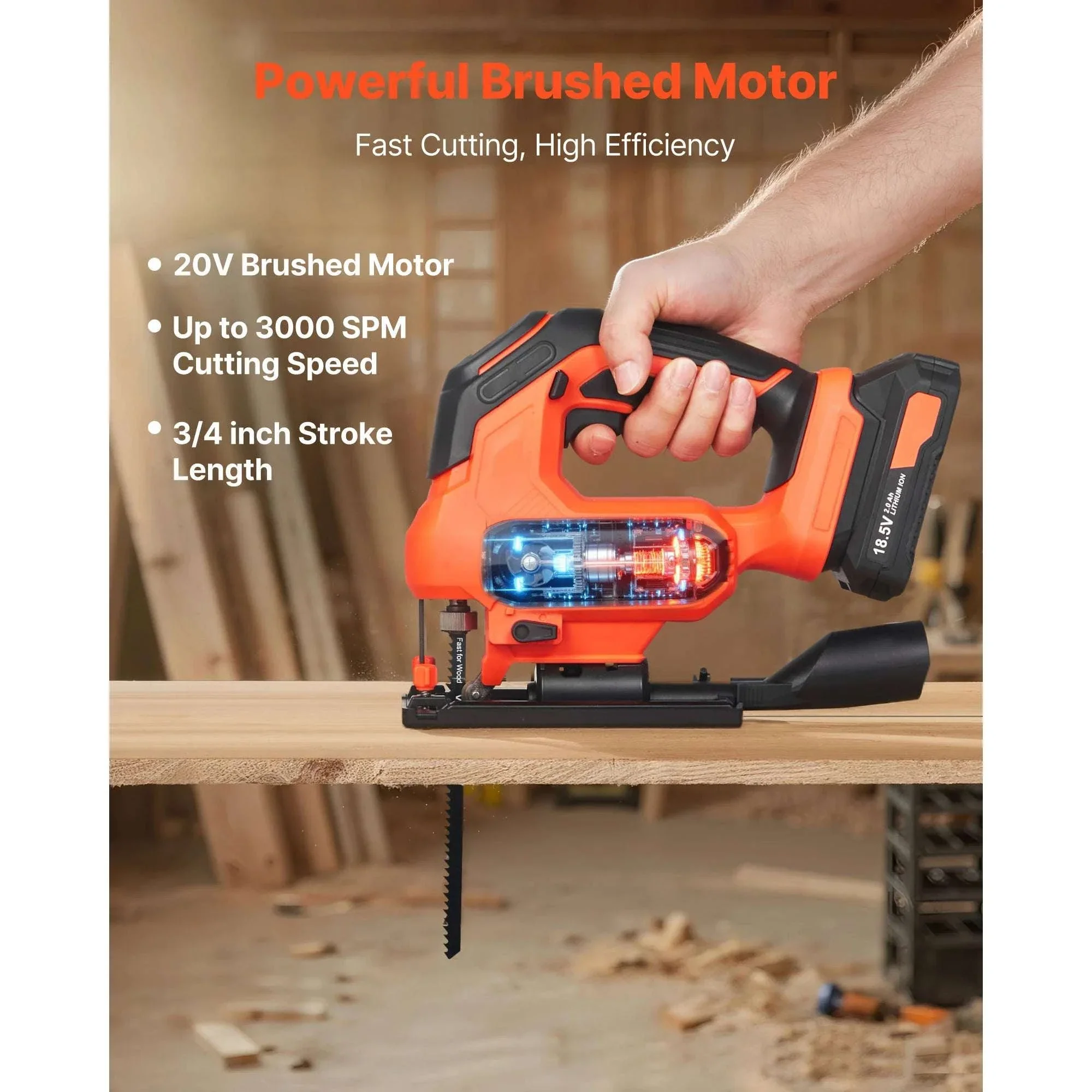 Variable Speed Jig Saw with LED Light & 0–45° Bevel Cutting - Image 2