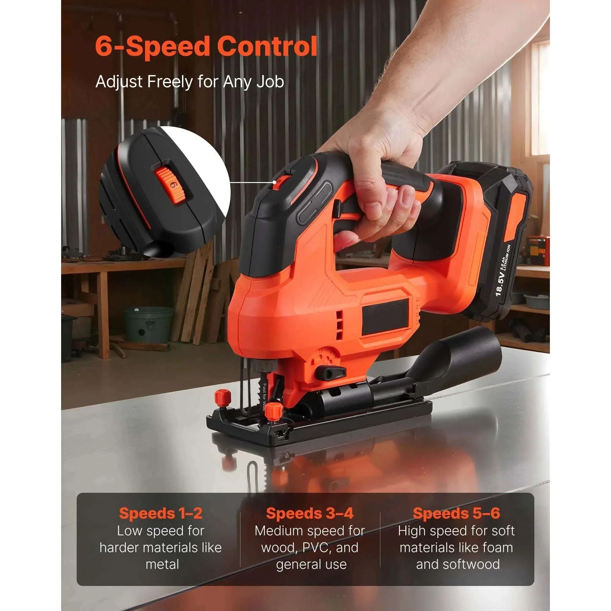 Variable Speed Jig Saw with LED Light & 0–45° Bevel Cutting - Image 5