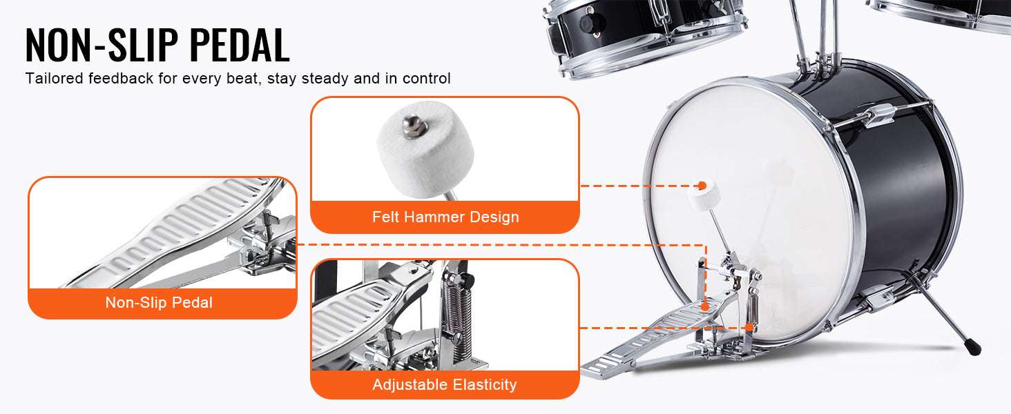 Kids 3-Piece Drum Set with 14" Bass, Adjustable Throne & Cymbal - Image 11