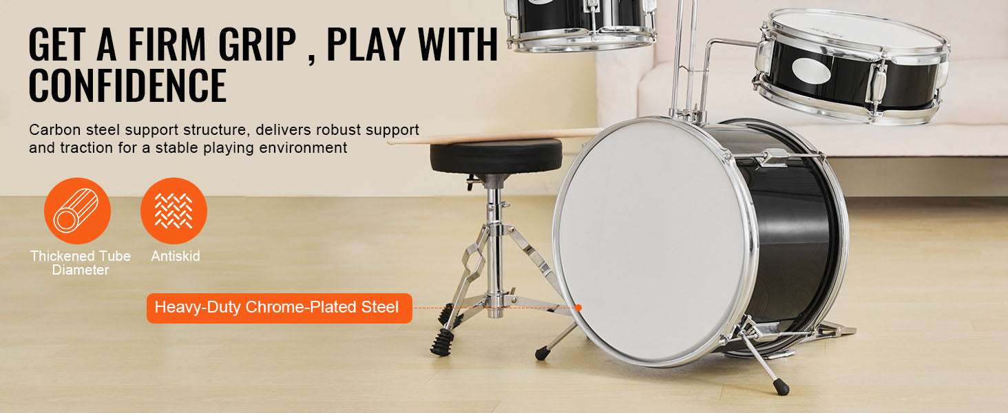 Kids 3-Piece Drum Set with 14" Bass, Adjustable Throne & Cymbal - Image 12