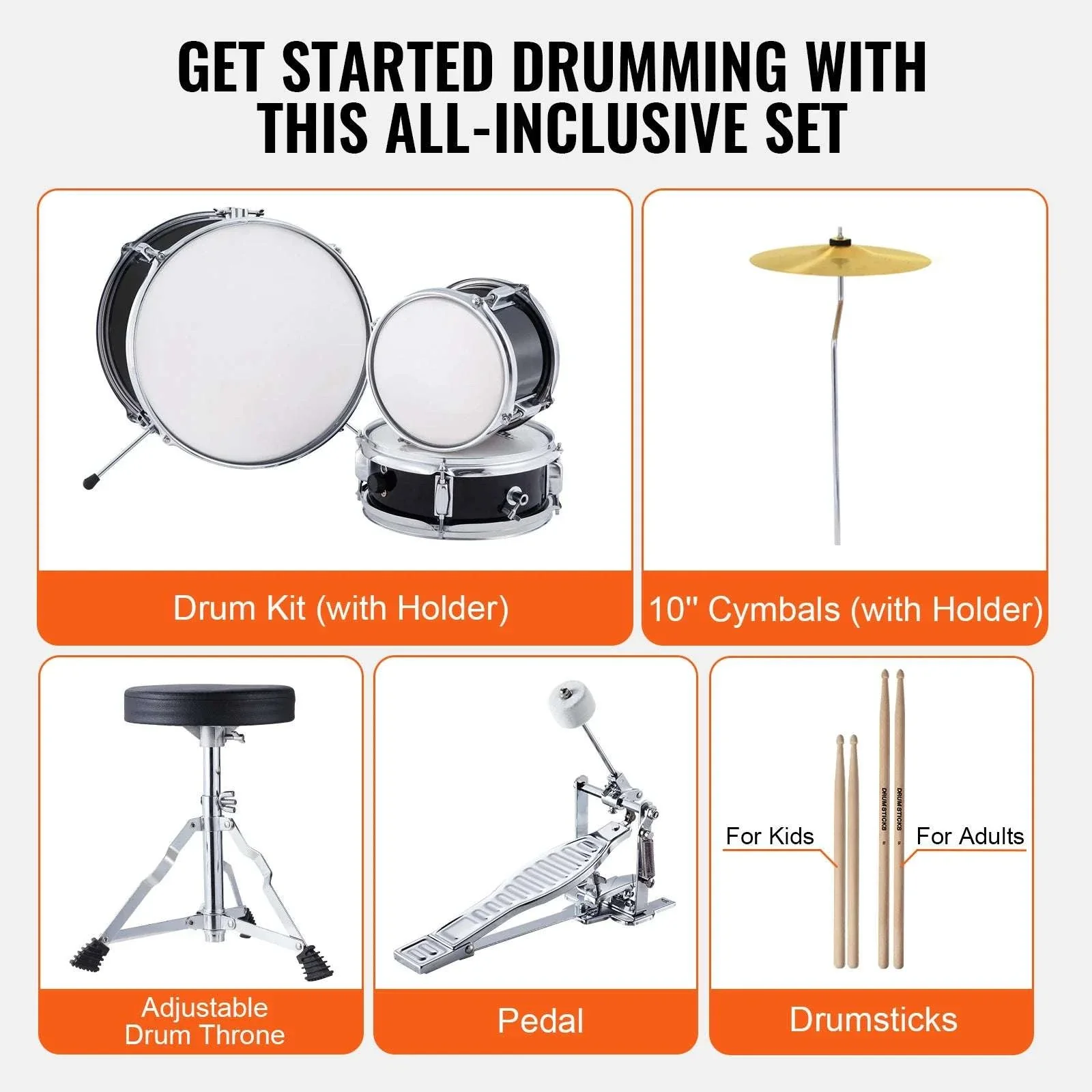 Kids 3-Piece Drum Set with 14" Bass, Adjustable Throne & Cymbal - Image 6