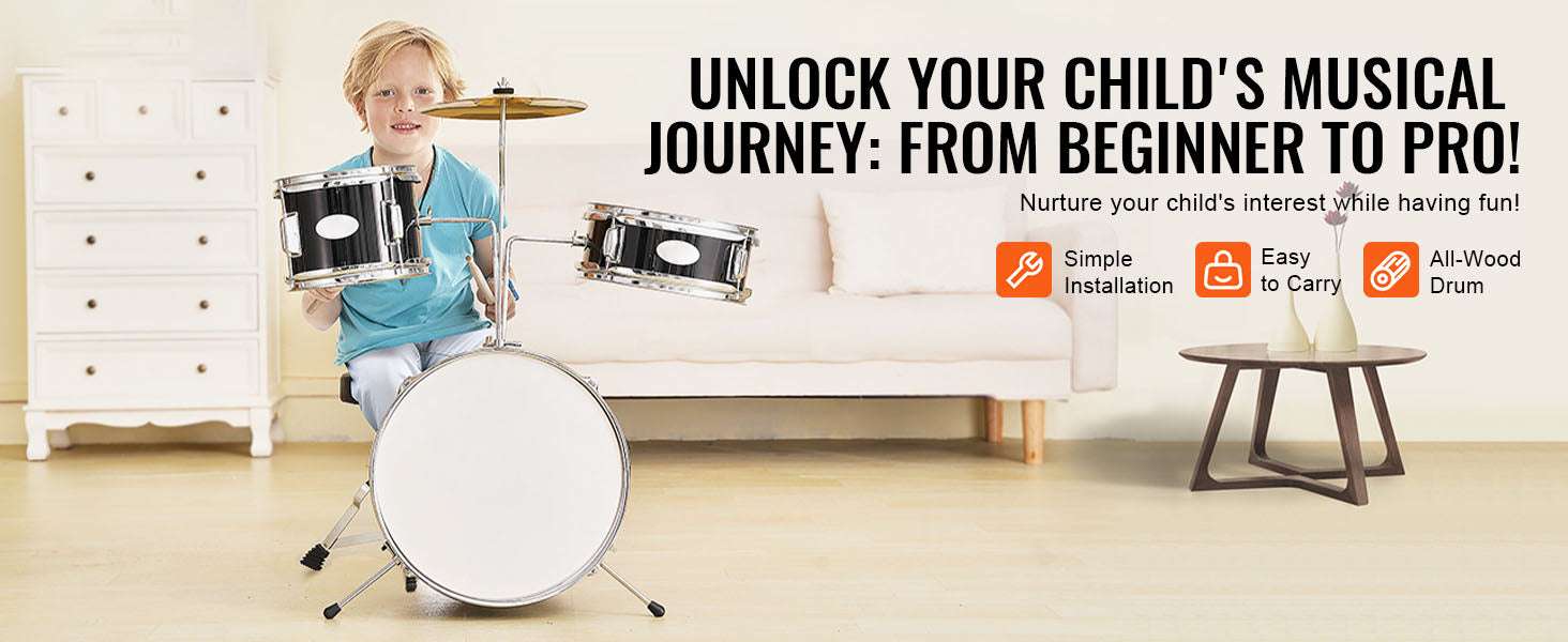 Kids 3-Piece Drum Set with 14" Bass, Adjustable Throne & Cymbal - Image 8