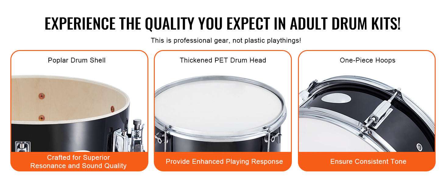 Kids 3-Piece Drum Set with 14" Bass, Adjustable Throne & Cymbal - Image 9