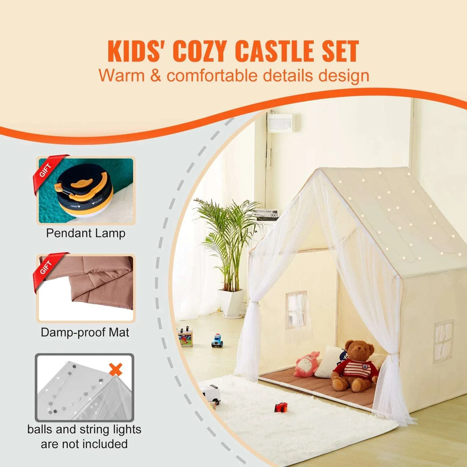 Kids Play Tent with Mat & Light – Indoor Outdoor Yurt for Ages 1–5 - Image 2