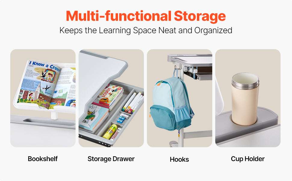 Adjustable Kids Study Desk and Chair Set with Lamp & Storage - Image 11