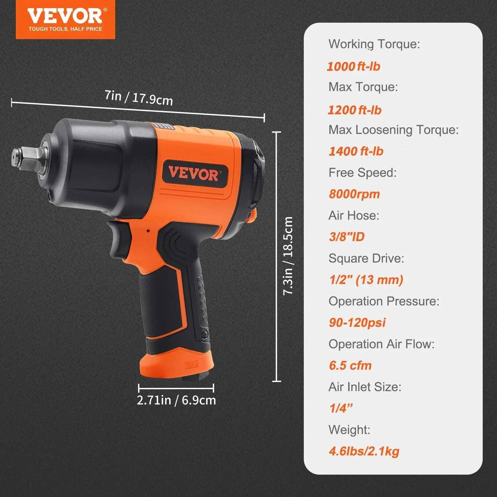 1/2" Air Impact Wrench 1200 ft-lb with Socket Set & Case - Image 17