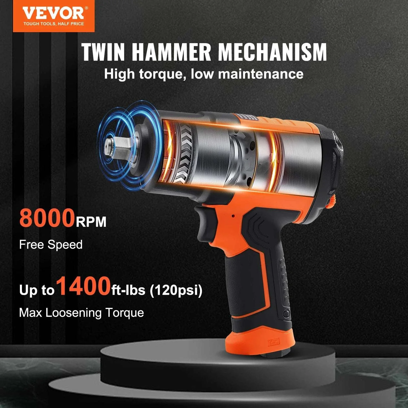 1/2" Air Impact Wrench 1200 ft-lb with Socket Set & Case - Image 2