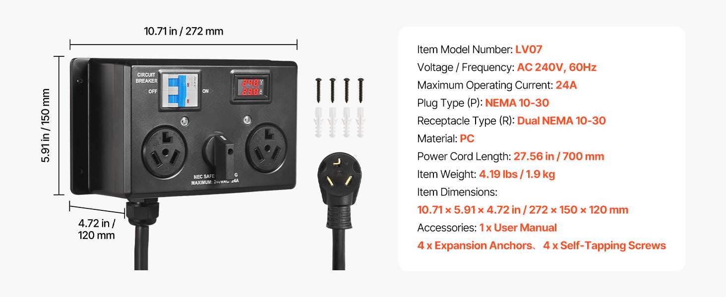 Manual EV Charging Switch Splitter 240V 24A for Dryer & EV - Image 14