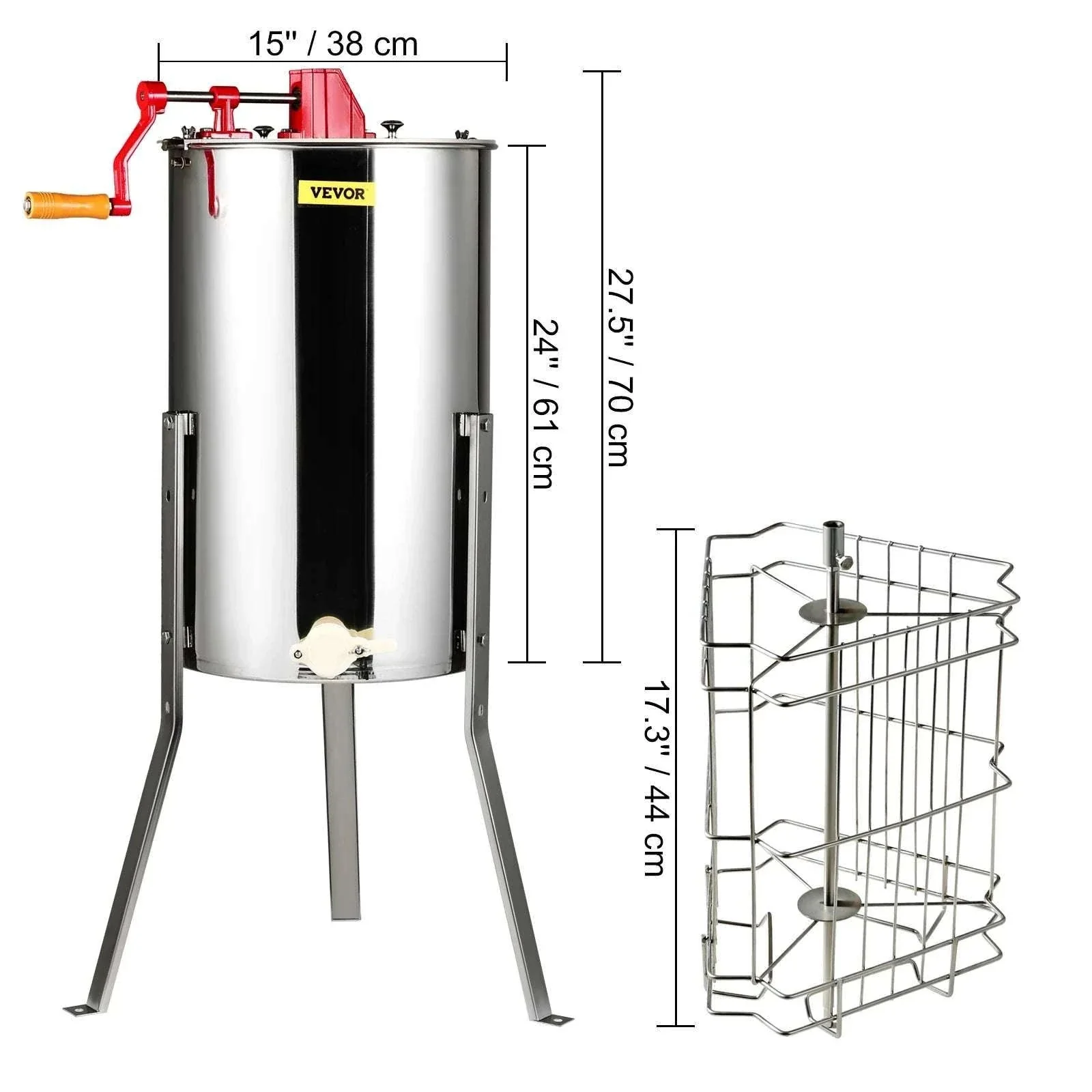 Manual 3-Frame Honey Extractor Stainless Steel Beekeeping Spinner - Image 17