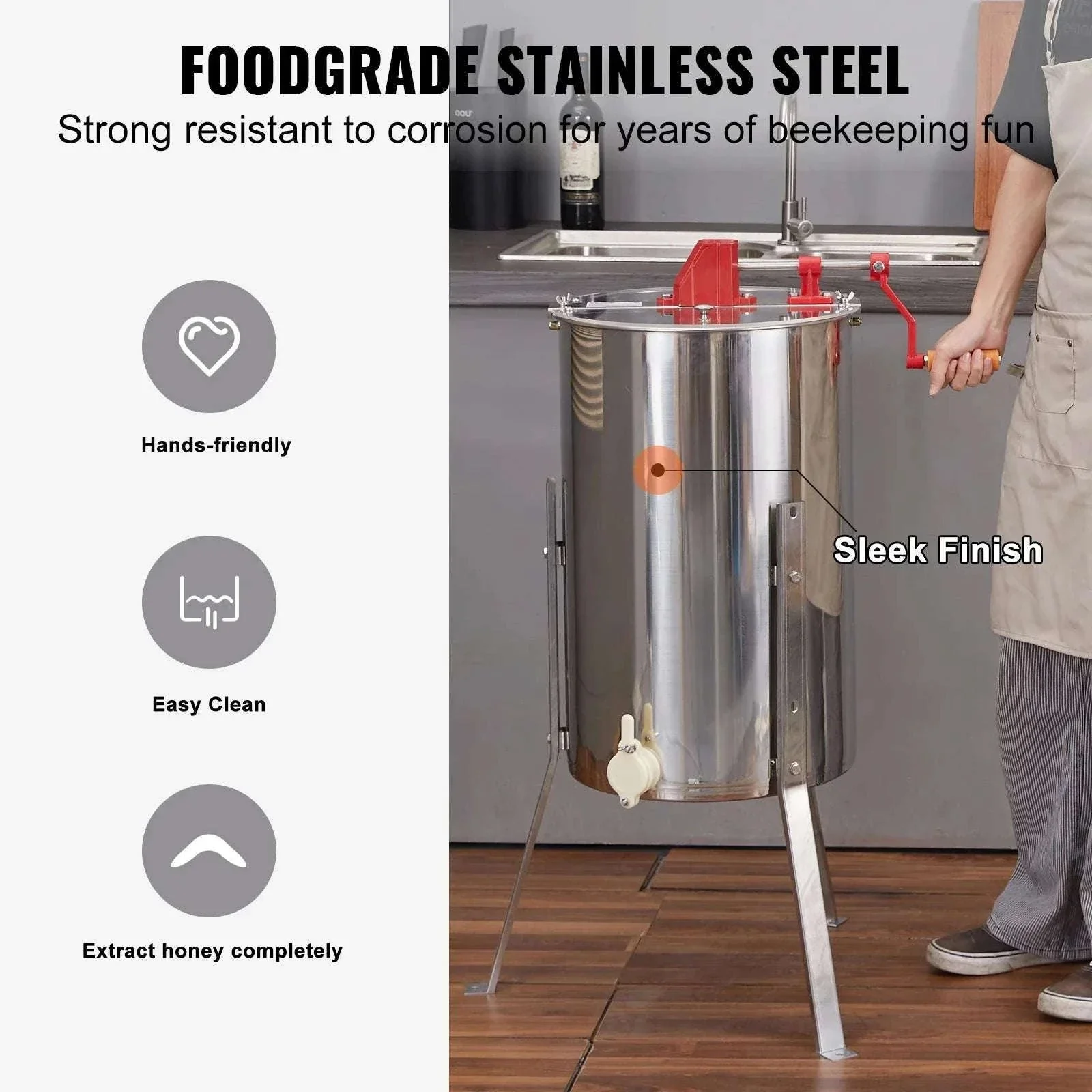 Manual 3-Frame Honey Extractor Stainless Steel Beekeeping Spinner - Image 4