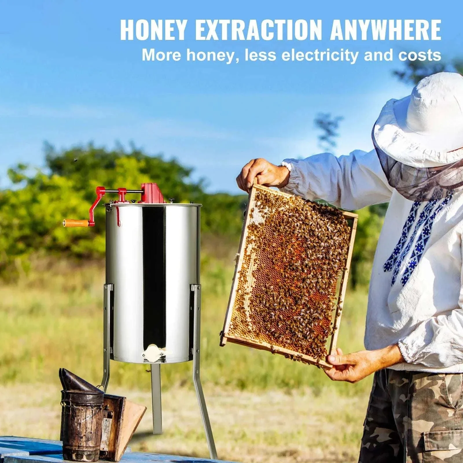 Manual 3-Frame Honey Extractor Stainless Steel Beekeeping Spinner - Image 5