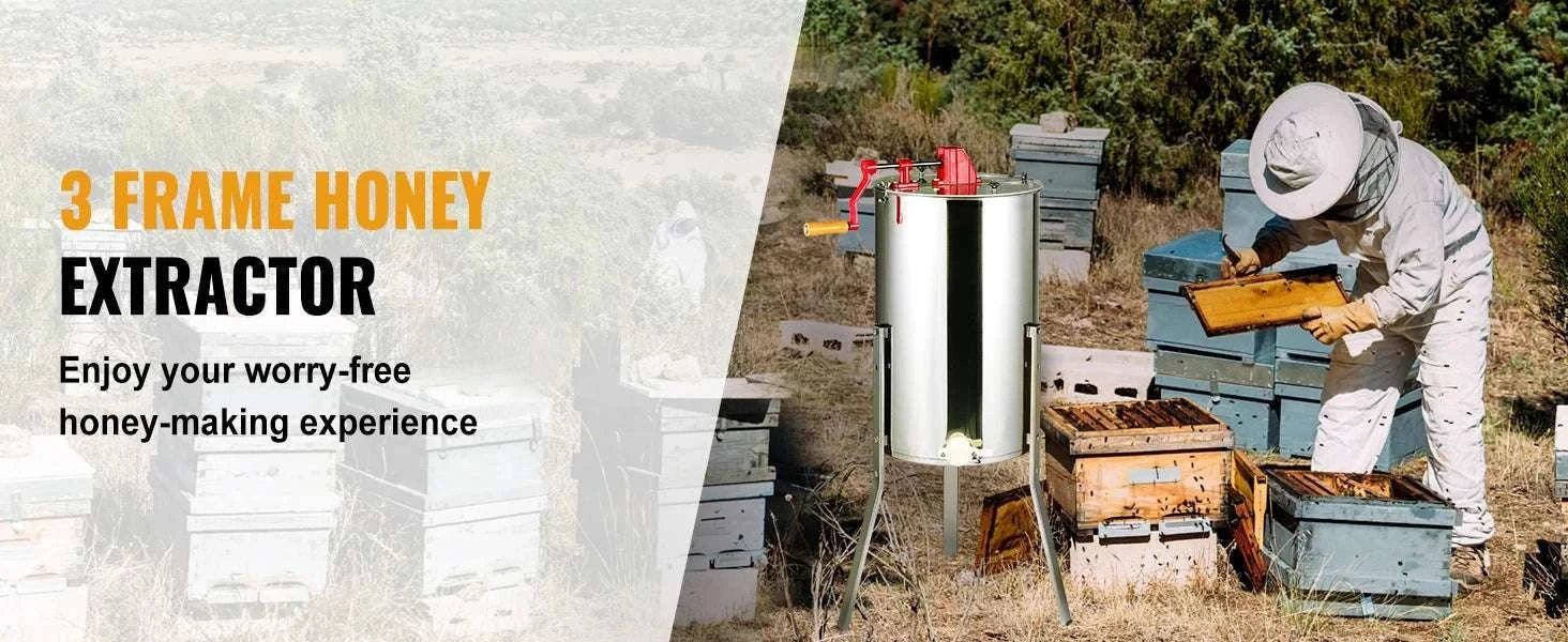 Manual 3-Frame Honey Extractor Stainless Steel Beekeeping Spinner - Image 8
