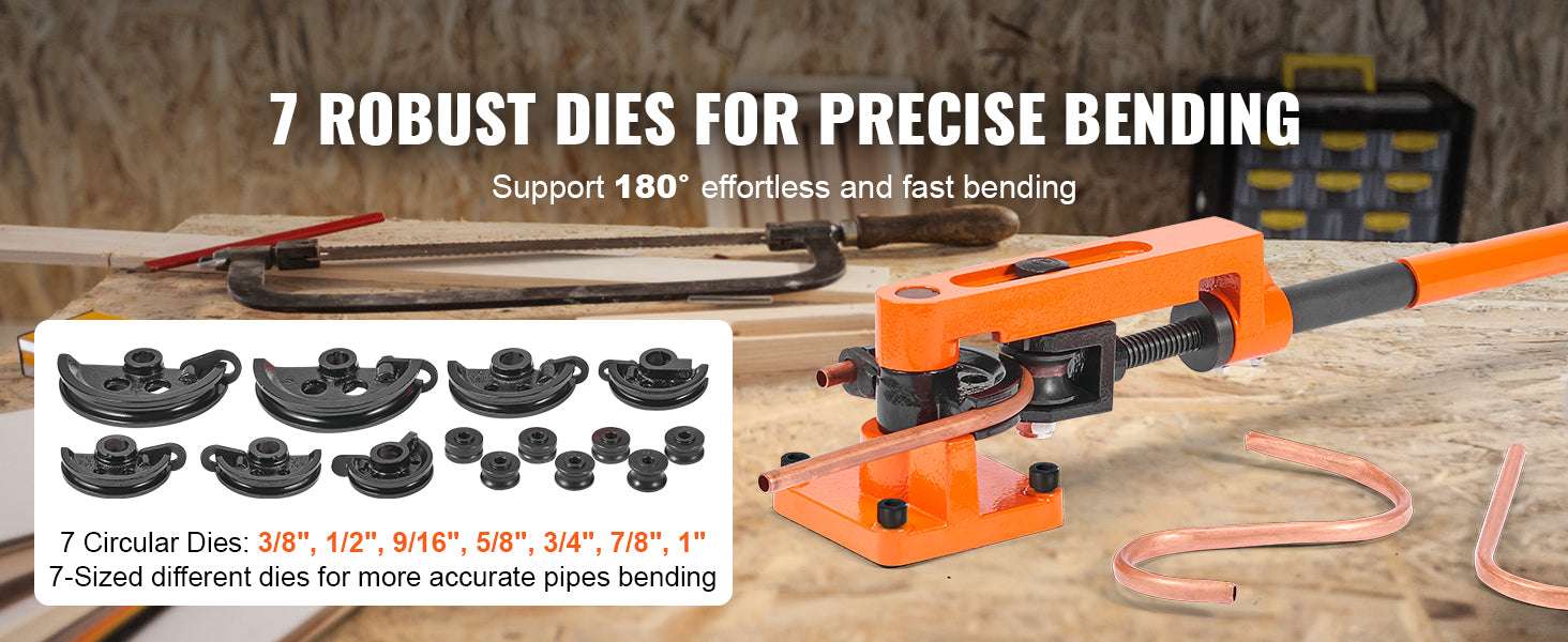 Manual Pipe Bender Tool with 7 Dies for 3/8"–1" Metal Tubing - Image 9