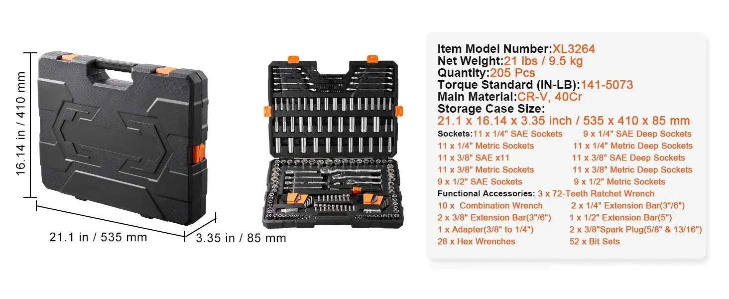 450-Piece Mechanics Tool Set SAE & Metric Sockets 1/4 3/8 1/2 Drive - Image 14