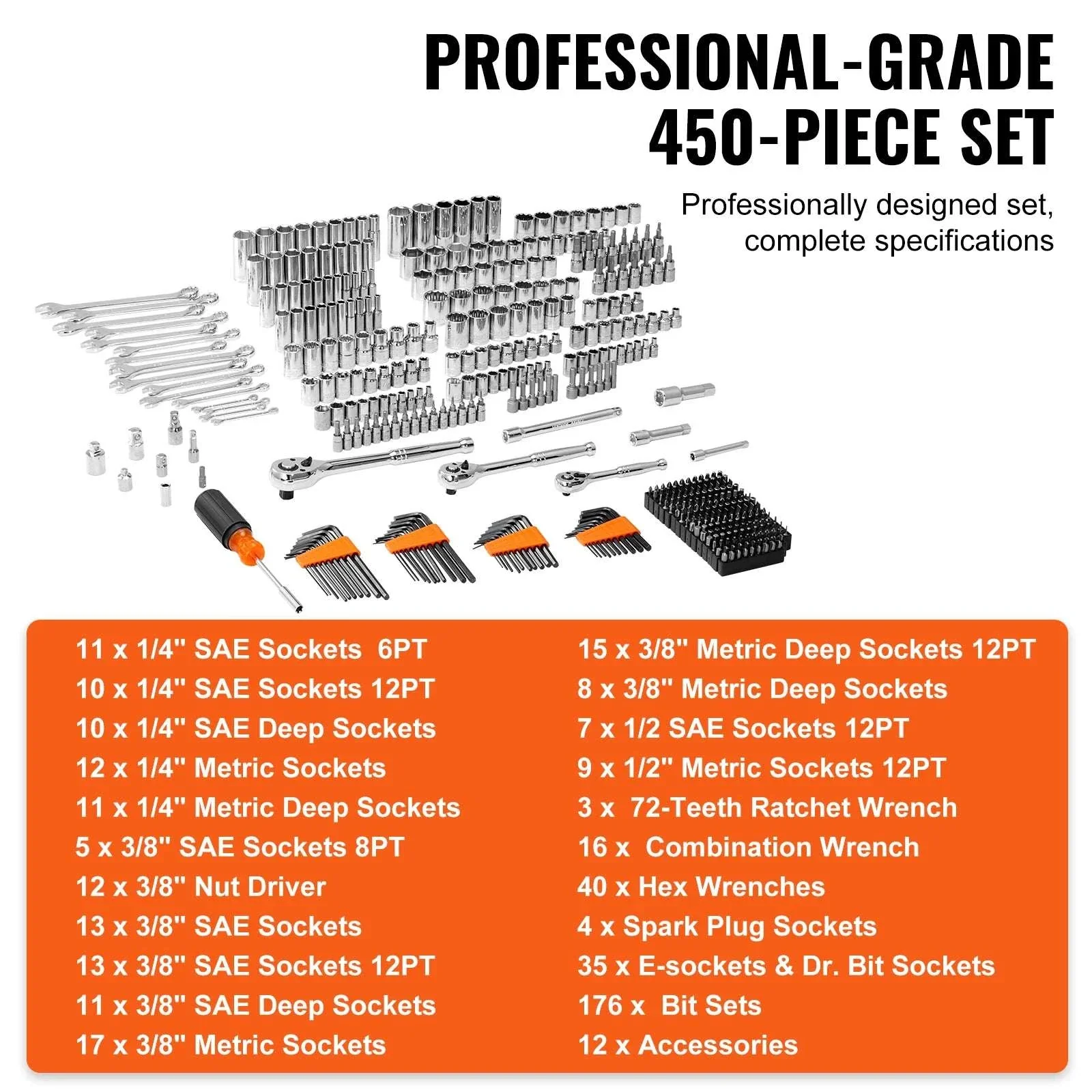 450-Piece Mechanics Tool Set SAE & Metric Socket Kit - Image 6