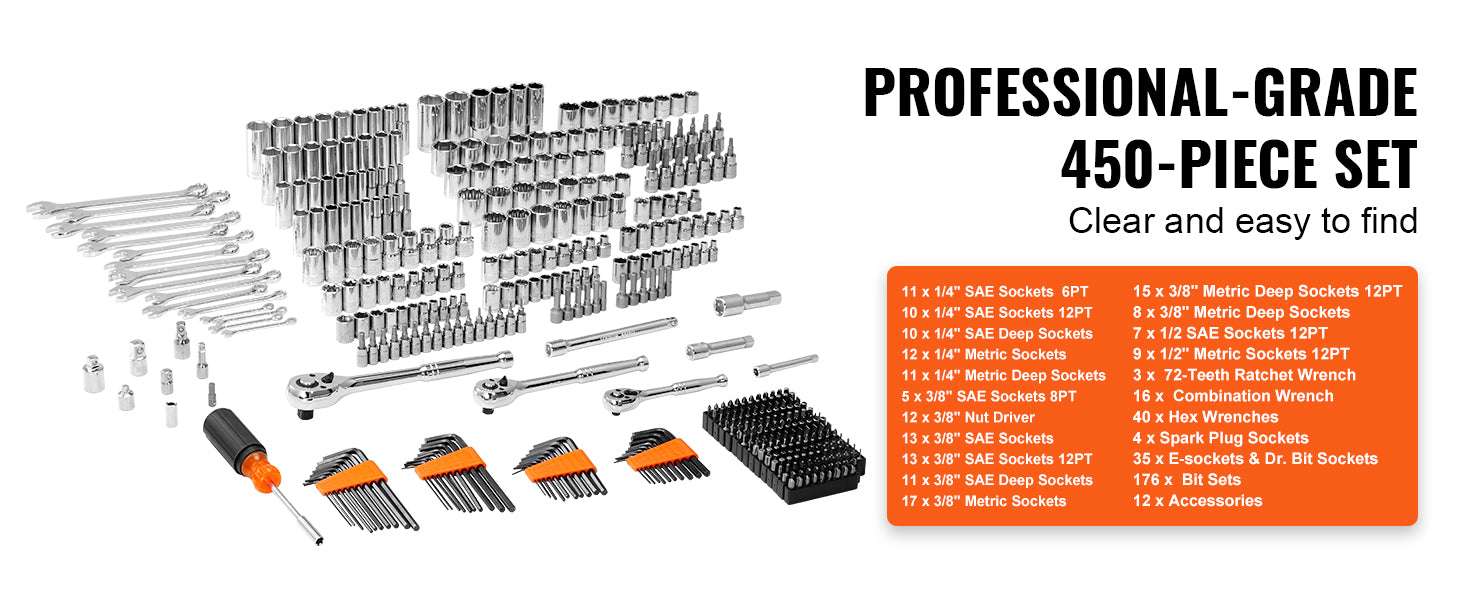 450-Piece Mechanics Tool Set SAE & Metric Socket Kit - Image 9