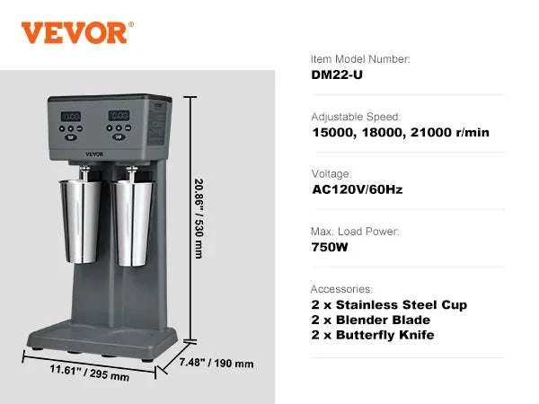 Double Head Milkshake Maker 375W x2 Commercial Drink Mixer - Image 15