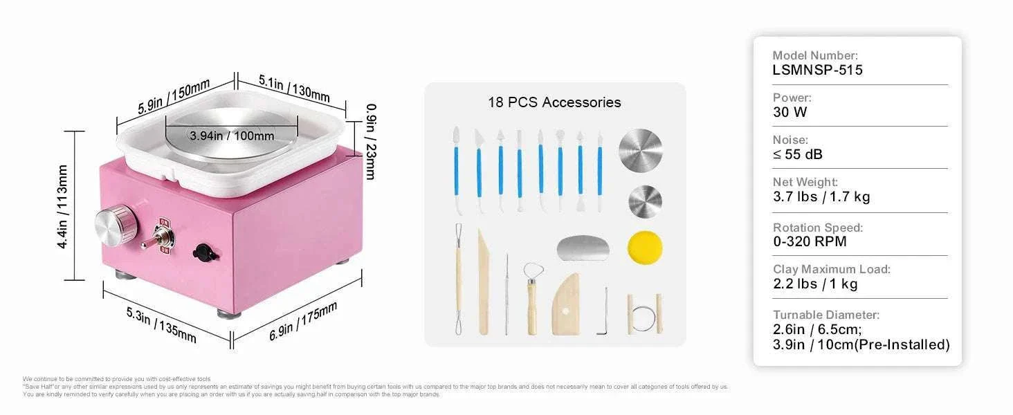 Mini Pottery Wheel Kit with Adjustable Speed & Tool Set - Image 13