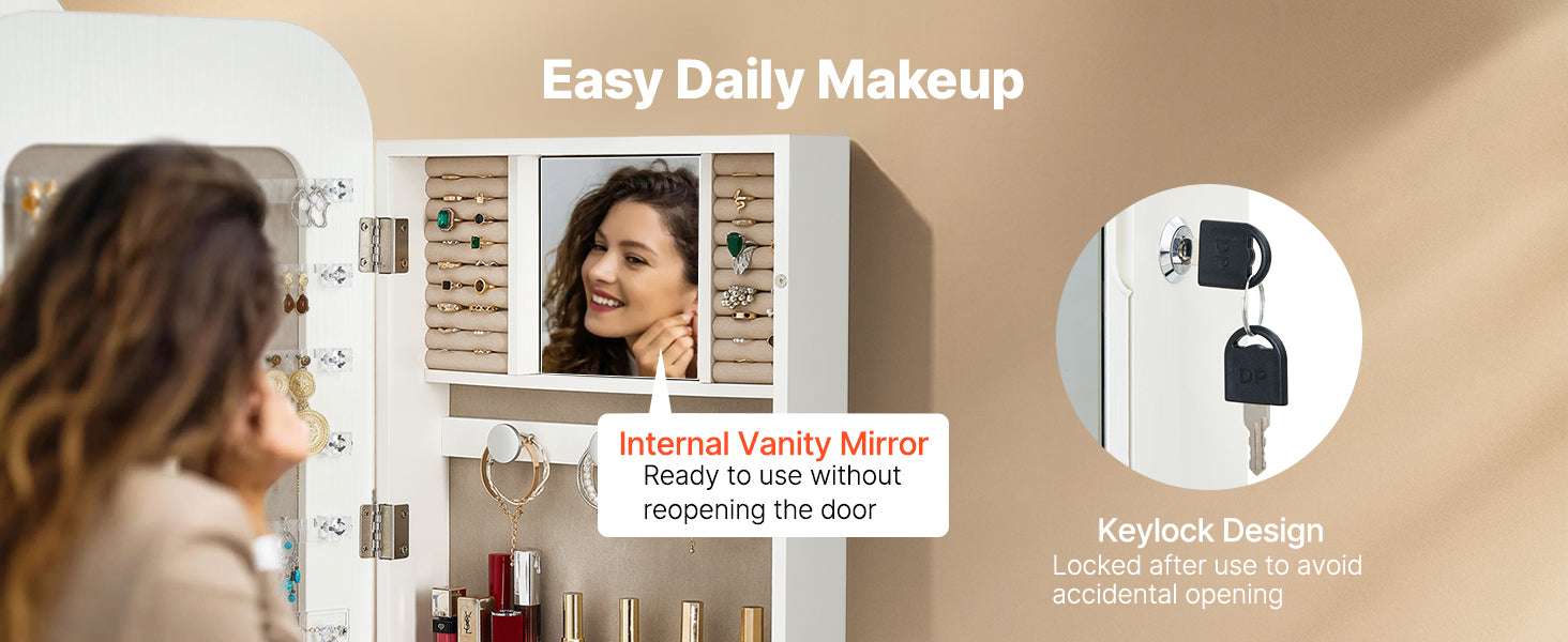 Full-Length Mirror Jewelry Cabinet with Lock & Hidden Storage - Image 11