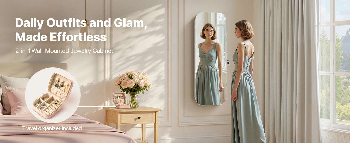 Full-Length Mirror Jewelry Cabinet with Lock & Hidden Storage - Image 8