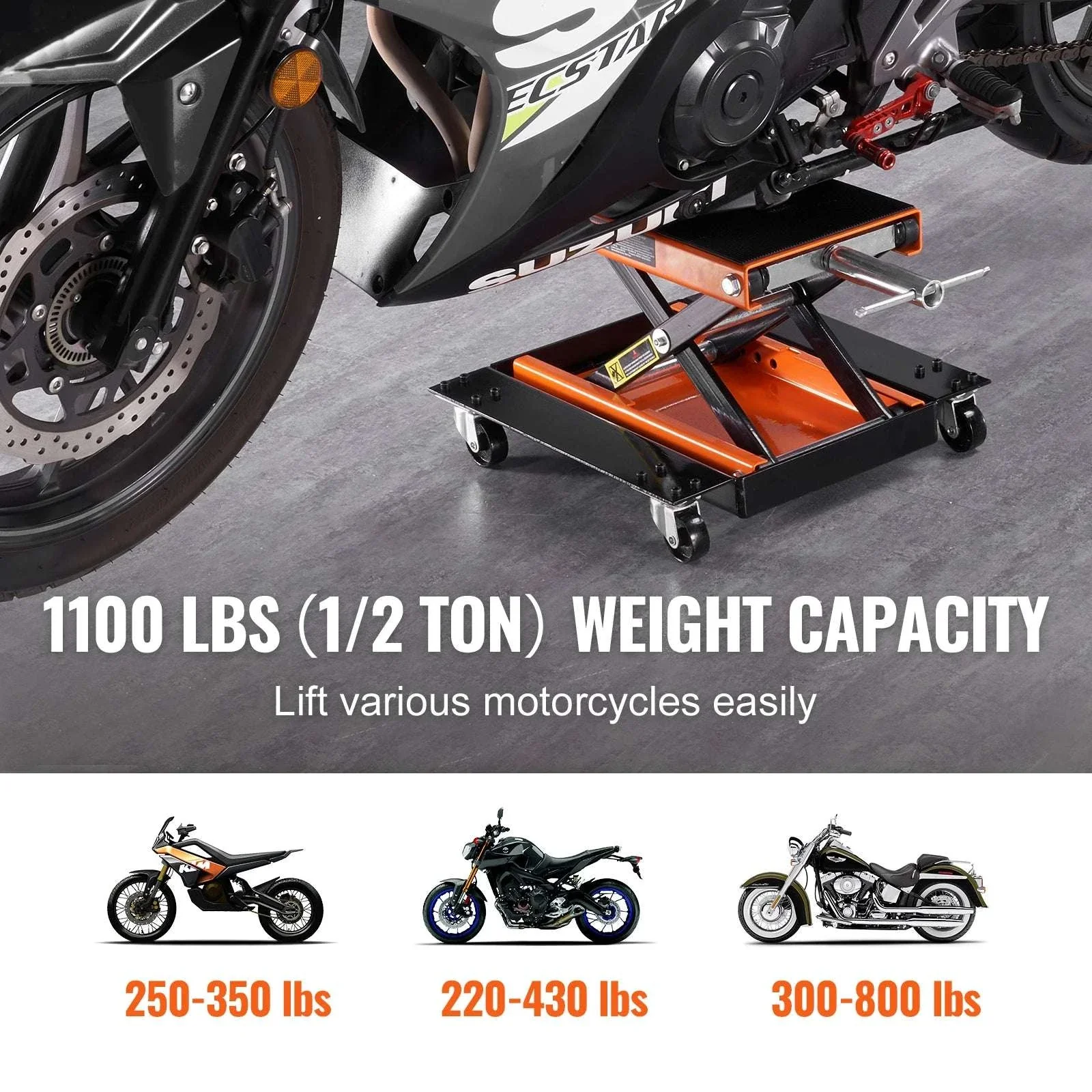 1100 lb Motorcycle Scissor Lift Jack with Dolly & Hand Crank - Image 2