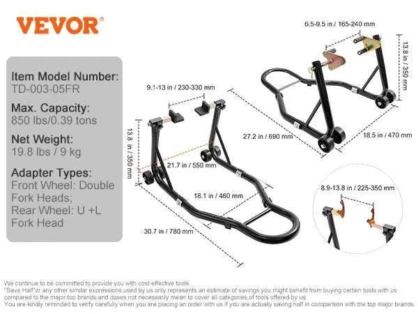Motorcycle Front & Rear Stand Lift 850lb Heavy Duty Combo - Image 15