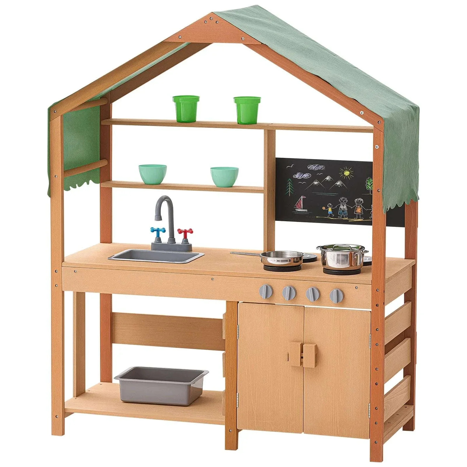 Outdoor Mud Kitchen Playset with Canopy, Faucet & Cookware Set