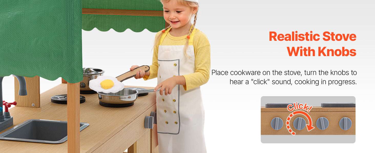 Outdoor Mud Kitchen Playset with Canopy, Faucet & Cookware Set - Image 10