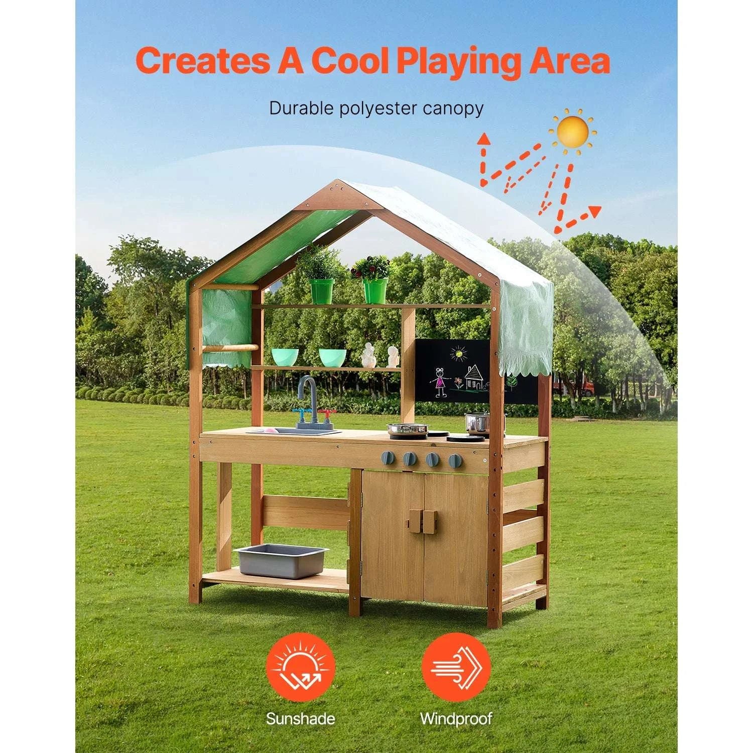 Outdoor Mud Kitchen Playset with Canopy, Faucet & Cookware Set - Image 2