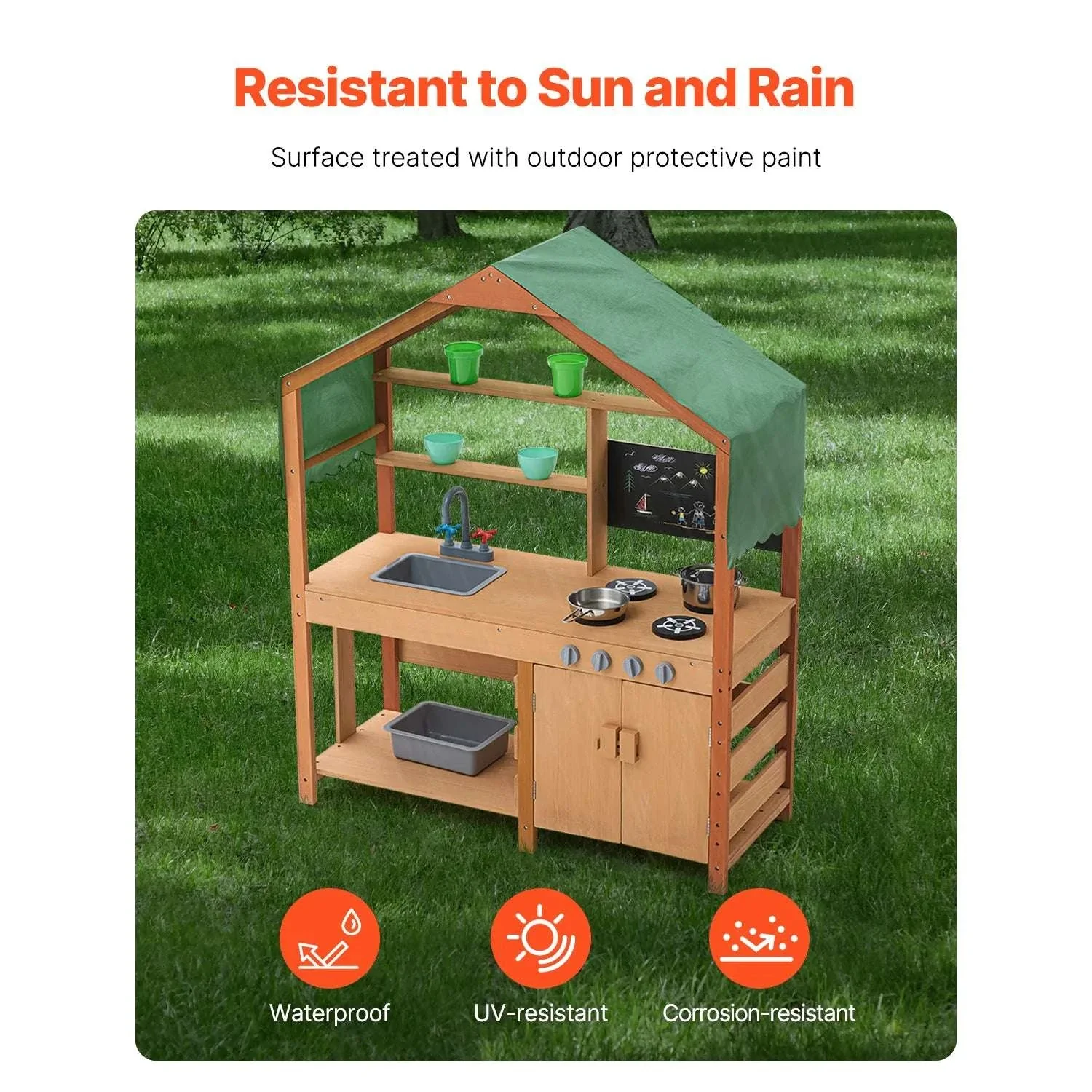 Outdoor Mud Kitchen Playset with Canopy, Faucet & Cookware Set - Image 3