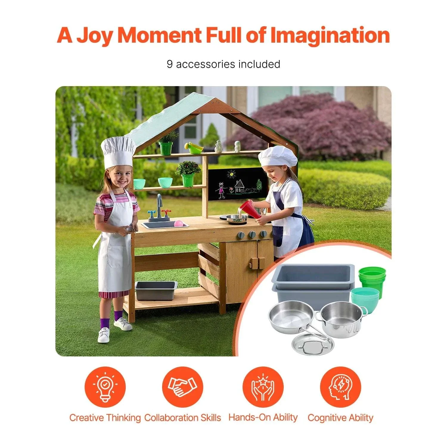 Outdoor Mud Kitchen Playset with Canopy, Faucet & Cookware Set - Image 5