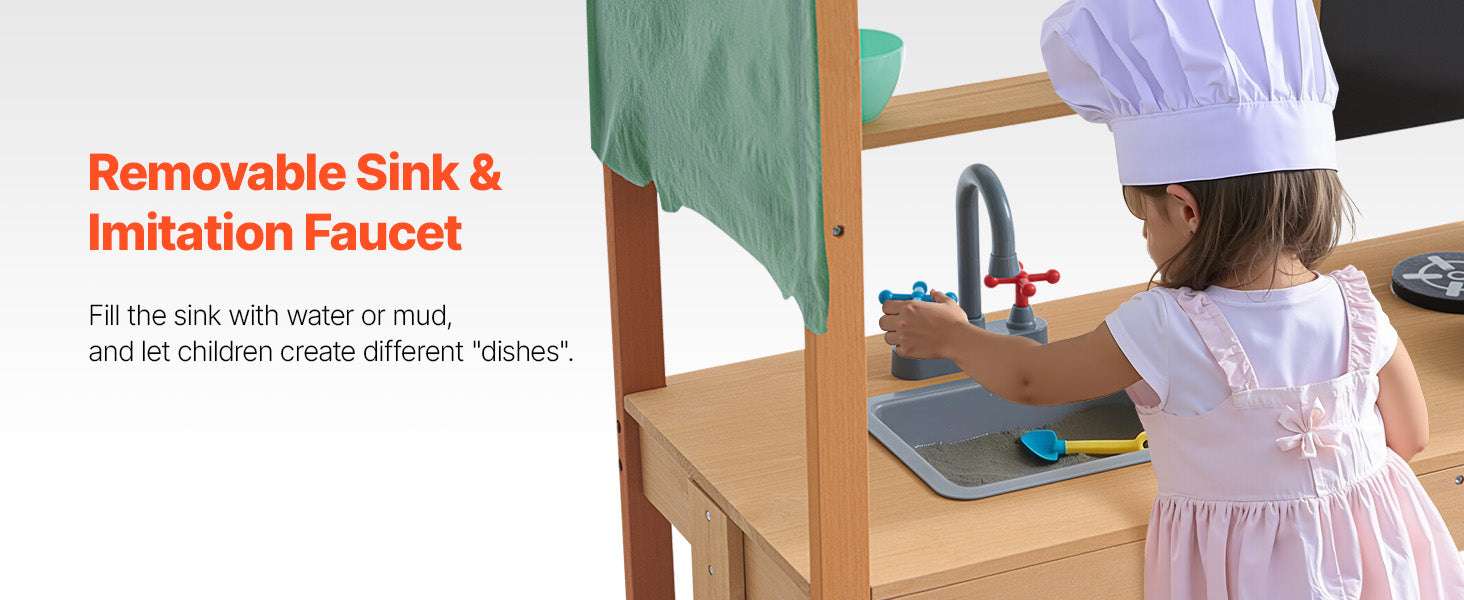 Outdoor Mud Kitchen Playset with Canopy, Faucet & Cookware Set - Image 9